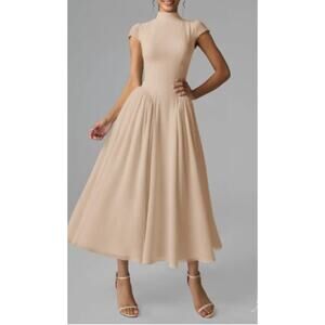 AW BRIDAL 4 S champagne Aimee satin bridesmaid formal midi dress NEW B23